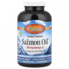 Масло лосося, Salmon Oil, Carlson, норвежское, 500 мг, 300 гелевых капсул