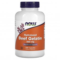 Гидролизат говяжьего желатина, Beef Gelatin, Now Foods, 550 мг, 200 капсул