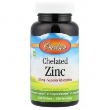 Цинк хелатный, Chelated Zinc, Carlson, 30 мг, 250 таблеток