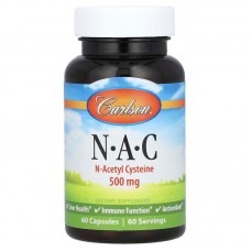 N-ацетилцистеин, N·A·C, Carlson, 500 мг, 60 капcул