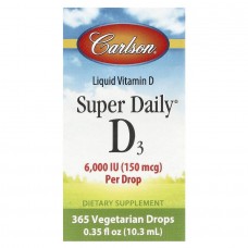 Витамин D3, Super Daily® D3, Carlson, 150 мкг (6000 МЕ), 10.3 мл