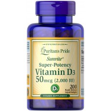 Витамин D3, Vitamin D3, Puritan's Pride, 2000 МЕ, 200 капсул