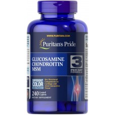 Глюкозамин хондроитин и МСМ, Glucosamine, Chondroitin & MSM -3 Per Day Formula, Puritan's Pride, 240 каплет