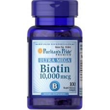 Биотин, Biotin, Puritan's Pride, 10.000 мкг, 100 гелевых капсул
