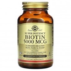 Биотин, Biotin, Solgar, 5000 мкг, 100 растительных капсул