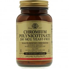 Хром полінікотинат, Chromium Polynicotinate, Solgar, без дріжджів, 200 мкг, 100 вегетаріанських капсул