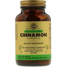Экстракт корицы, Cinnamon, Solgar, Full Potency Herbs, 100 вегетарианских капсул