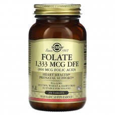 Фолат, Folate, Solgar, фолиевая кислота, 1,333 мкг DFE (800 мкг), 250 таблеток