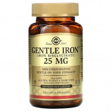 Железо, Gentle Iron, Solgar, 25 мг, 180 вегетарианских капсул