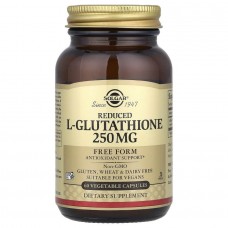 Глутатіон, L-Glutathione, Solgar, знижений, 250 мг, 60 рослинних капсул