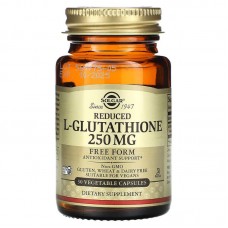Глутатион, L-Glutathione, Solgar, пониженный, 250 мг, 30 вегетарианских капсул