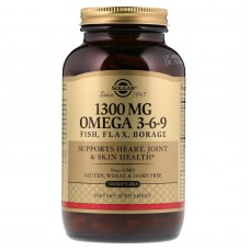 Омега 3-6-9, Omega 3-6-9, Solgar, 1300 мг, 120 гелевых капсул