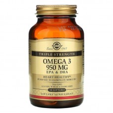Омега-3, рыбий жир, Omega-3, EPA & DHA, Solgar, тройная сила, 950 мг, 50 гелевых капсул