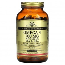 Омега-3, рыбий жир, Omega-3, EPA & DHA, Solgar, двойная сила, 700 мг, 120 гелевых капсул