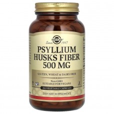 Подорожник, Psyllium Husks Fiber, Solgar, клетчатка шелухи, 500 мг, 200 вегетарианских капсул