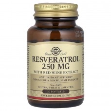 Ресвератрол (Resveratrol), Solgar, 250 мг, 30 капсул