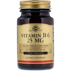 Витамин В6, Vitamin B6, Solgar, 25 мг, 100 таблеток