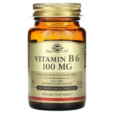 Витамин В6, Vitamin B6, Solgar, 100 мг, 100 вегетарианских капсул