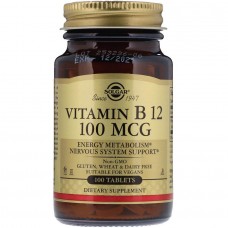 Витамин В12 (цианокобаламин), Vitamin B12, Solgar, 100 мкг, 100 таблеток