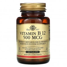 Витамин В12 (цианокобаламин), Vitamin B12, Solgar, 500 мкг, 100 таблеток
