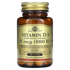 Витамин D3 (холекальциферол), Vitamin D3, Solgar, 25 мкг (1000 МЕ), 180 таблеток