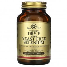 Витамин Е сухой, Vitamin E, Solgar, с селеном без дрожжей, 100 вегетарианских капсул