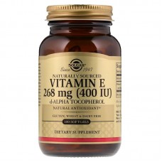 Витамин Е (d-альфа-токоферол), Vitamin E, Solgar, натуральный, 268 мг (400 МЕ), 100 гелевых капсул