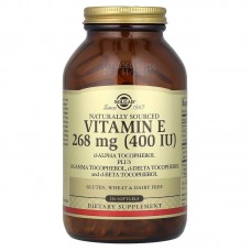 Витамин Е, d-альфа-токоферол плюс d-гамма-токоферол, d-дельта-токоферол и d-бета-токоферол, Vitamin E, Solgar, натуральный, 268 мг (400 МЕ), 250 гелевых капсул