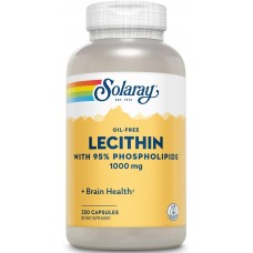 Лецитин із сої, Lecithin, Solaray, без олії, 500 мг, 250 капсул