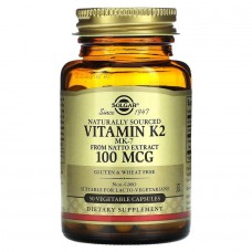 Витамин К2, Naturally Sourced Vitamin K2, Solgar, натуральный, 100 мкг, 50 вегетарианских капсул