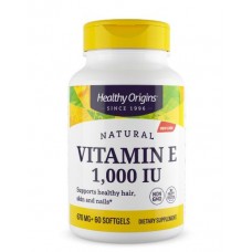 Вітамін Е, Vitamin E, Healthy Origins, натуральний, суміш токоферолів, 1000 МО, 60 гелевих капсул