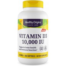 Витамин D3, Vitamin D3, Healthy Origins, 10 000 МЕ, 360 гелевых  капсул