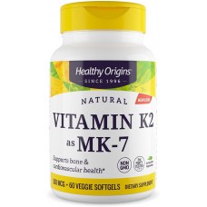 Витамин K2 в форме MK7, Vitamin K2 as MK-7, Healthy Origins, 100 мкг, 60 вегетарианских мягких капсул