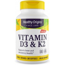 Витамин D3 и К2, Vitamin D3 + K2, Healthy Origins, 180 гелевых капсул