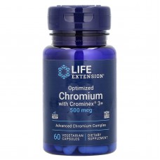 Хром, Optimized Chromium with Crominex 3+, Life Extension, оптимізований, 500 мкг, 60 вегетаріанських капсул