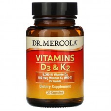 Витамин D3 и К2, Vitamins D3 & K2, Dr. Mercola, 30 капсул