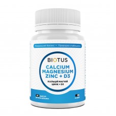 Кальцій, магній, цинк + D3, Calcium, Magnesium, Zinc + D3, Biotus, 60 капсул