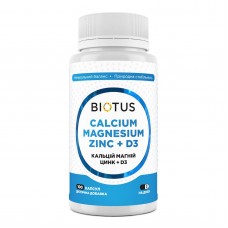 Кальцій, магній, цинк + D3, Calcium, Magnesium, Zinc + D3, Biotus, 100 капсул