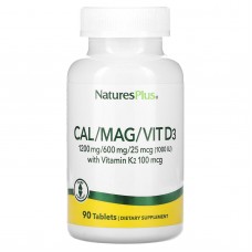 Кальций, магний, витамин D3 с витамином K2, Cal/Mag/Vit D3 with Vitamin K2, NaturesPlus, 90 таблеток