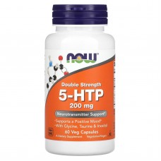 5-HTP, 5-гідрокситриптофан, 5-HTP, NOW Foods, подвійна сила, 200 мг, 60 вегетаріанських капсул
