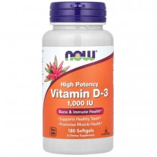 Вітамін D-3, Vitamin D-3, NOW Foods, високоефективний, 1000 МО, 180 гелевих капсул