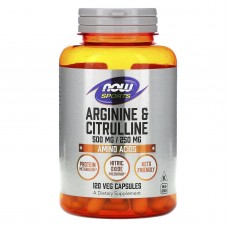 Аргінін та цитрулін, Arginine & Citrulline, Now Foods, Sports, 500 мг/250 мг, 120 вегетаріанських капсул