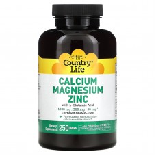 Кальцій магній цинк, Calcium Magnesium Zinc, Country Life, 250 таблеток