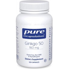 Гінкго Білоба, Ginkgo Biloba, Pure Encapsulations, для підтримки кисню, кровообігу та легенів проблем з пам'яттю, пов'язаних зі старінням, 160 мг, 120 капсул