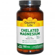 Магній хелат, Chelated Magnesium, Country Life, 250 мг, 180 таблеток