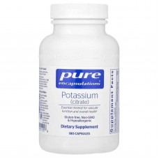 Калій (цитрат), Potassium (citrate), Pure Encapsulations, для підтримки функцій нервів та м'язів, надниркових залоз, гормонів, здоров'я серця та енергії, 200 мг, 180 капсул