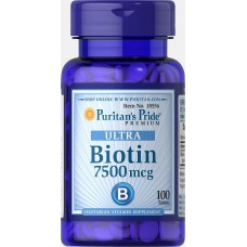 Биотин, Biotin, Puritan's Pride, 7500 мкг, 100 таблеток