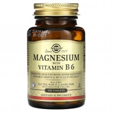 Магний с витамином В-6, Magnesium with Vitamin B6, Solgar, 100 таблеток
