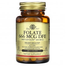 Фолат, Folate, Solgar, фолиевая кислота в форме метилфолата, 666 мкг ДФЭ, 100 таблеток