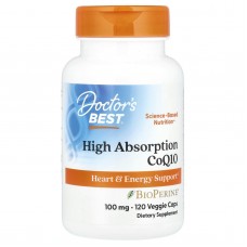 Коэнзим Q10, High Absorption CoQ10 with BioPerine®, Doctor's Best, с биоперином, 100 мг, 120 капсул